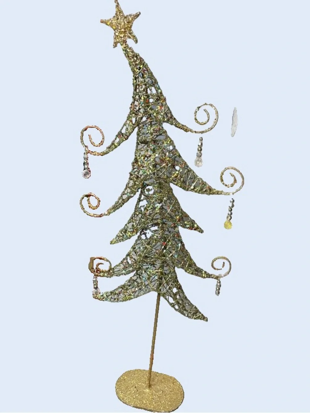 Pier 1 Glitter 3 ft. Metal Holiday Tree with Crystal Dangles - Gold & Multicolor